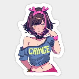 Cute girl wearing a Cringe T-shirt Sticker